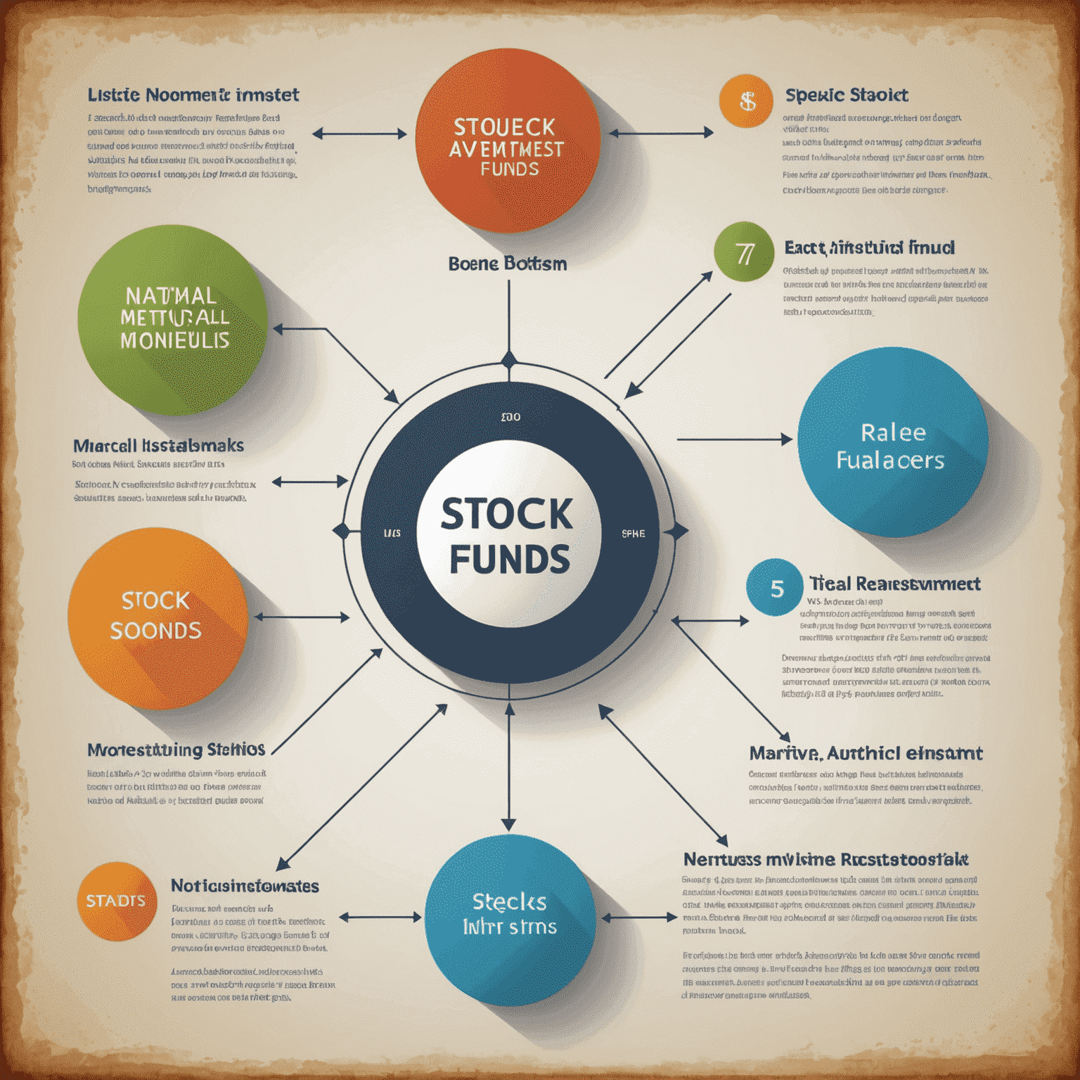 A diagram showing basic investment concepts like stocks, bonds, and mutual funds