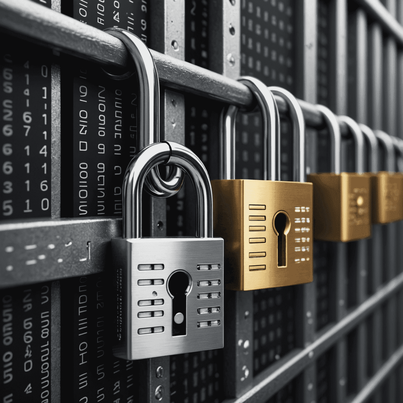 Visual representation of data encryption, showing locked padlocks and binary code to symbolize secure data transmission