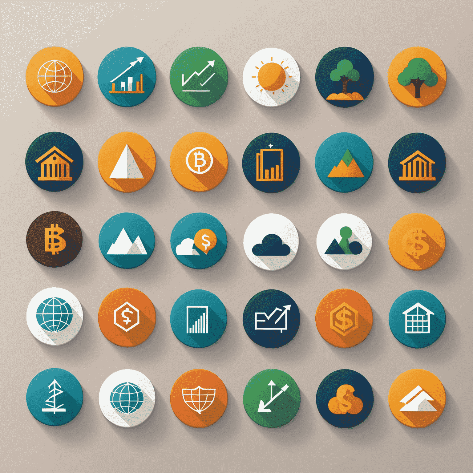 Diverse investment portfolio icons including stocks, real estate, and cryptocurrencies, representing various investment strategies