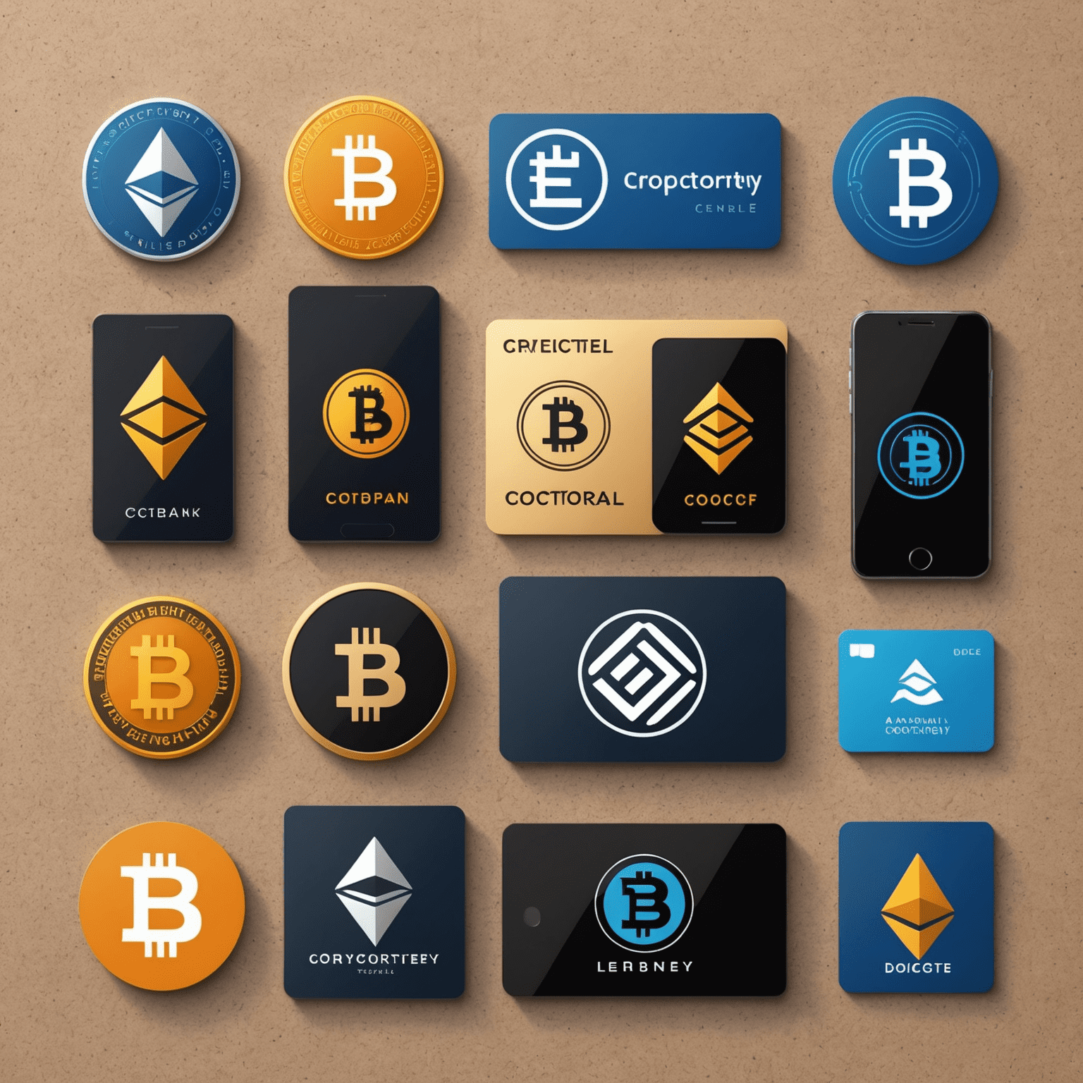 Various cryptocurrency logos and a digital wallet interface