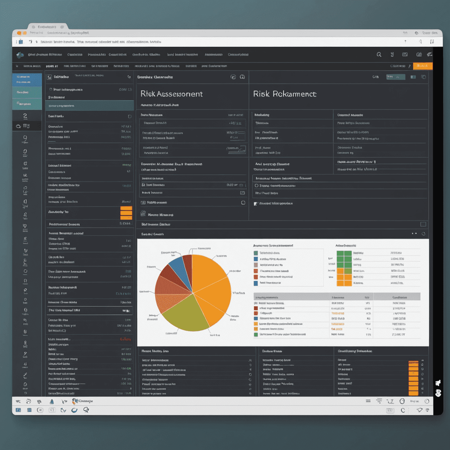 Risk assessment tool interface showing portfolio risk analysis, VaR calculations, and correlation matrices