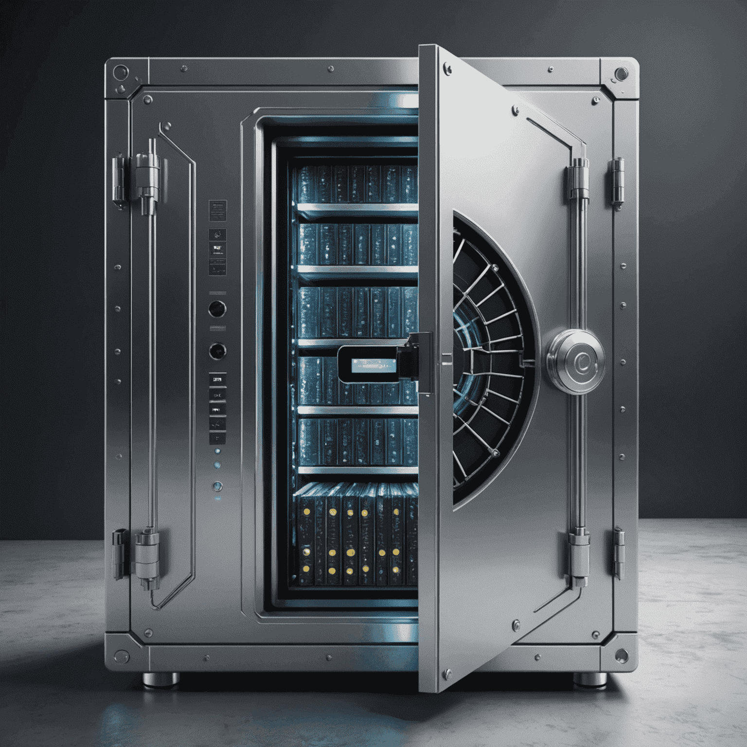 Conceptual image of a physical vault with digital elements, representing secure cold storage for cryptocurrencies