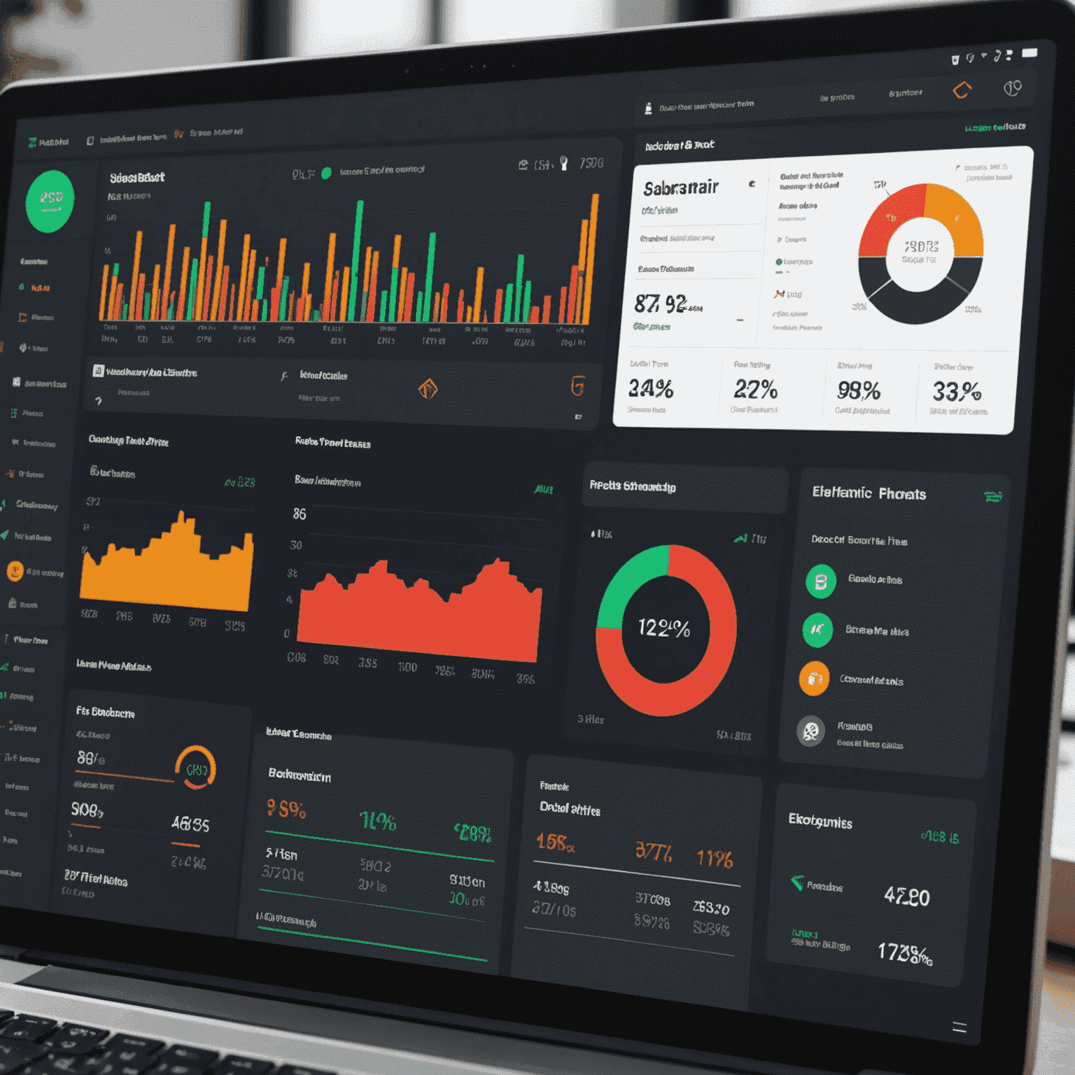 Dashboard interface showing real-time fraud detection metrics, with graphs and alerts highlighting potential security threats